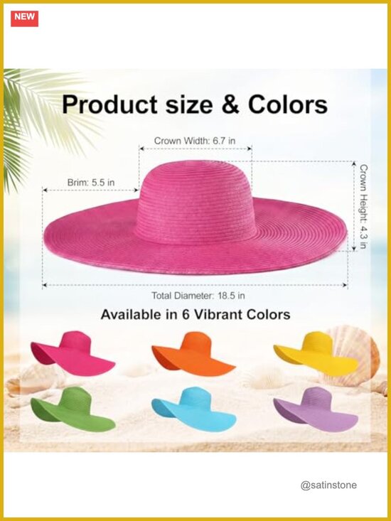 6 Wide Brim Sun Hats & 6 Crystal Sunglasses Set UPF 50+ main image 4